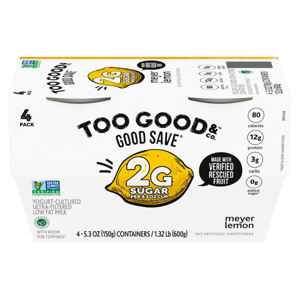 Too Good & Co. Meyer Lemon Low Fat Greek Yogurt Cultured Product Cups hero