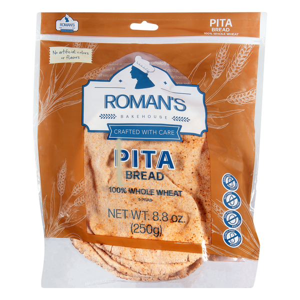 Bread Roman's Bakehouse Pita Bread, 100% Whole Wheat hero