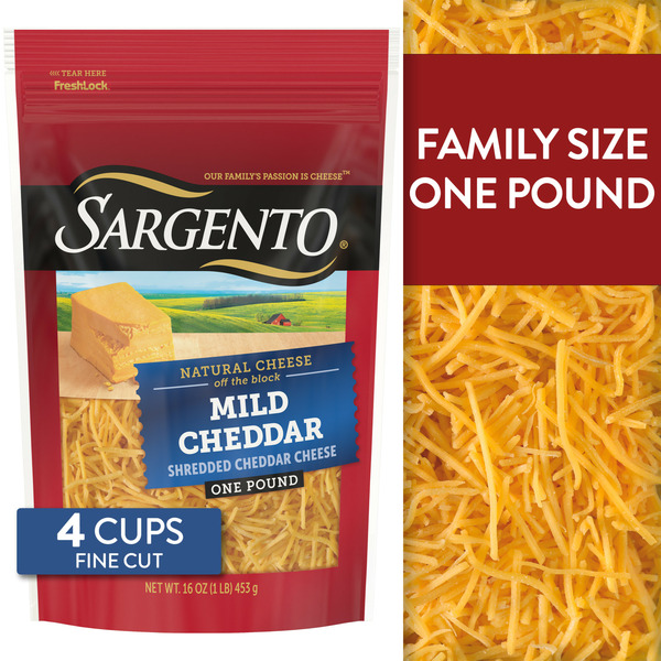 Packaged Cheese Sargento Shredded Mild Natural Cheddar Cheese, Fine Cut hero