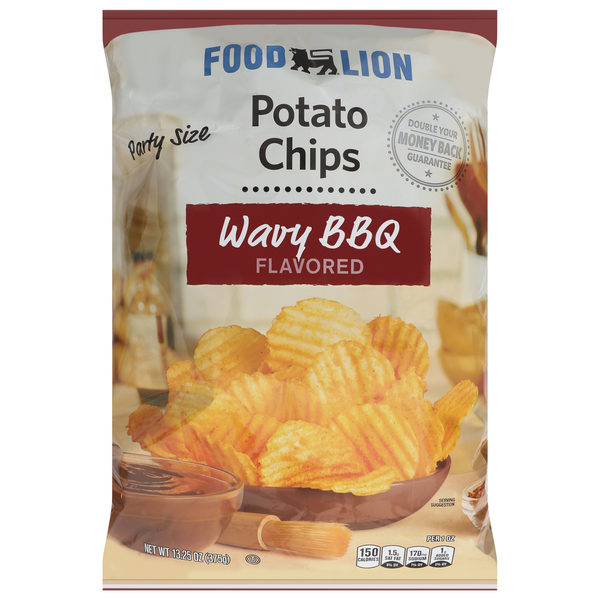 Chips & Pretzels Food Lion Potato Chips, Wavy BBQ Flavored, Party Size hero