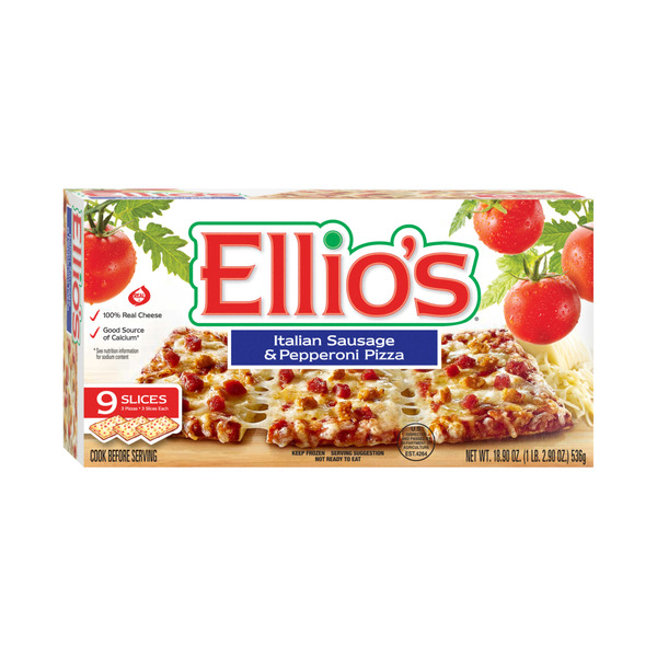 Frozen Pizza Ellio's Italian Sausage & Pepperoni Pizza, 100% Real Cheese, 9-slice hero