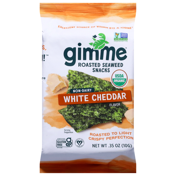 gimMe Seaweed Snacks, Non-Dairy, White Cheddar Flavor, Roasted hero