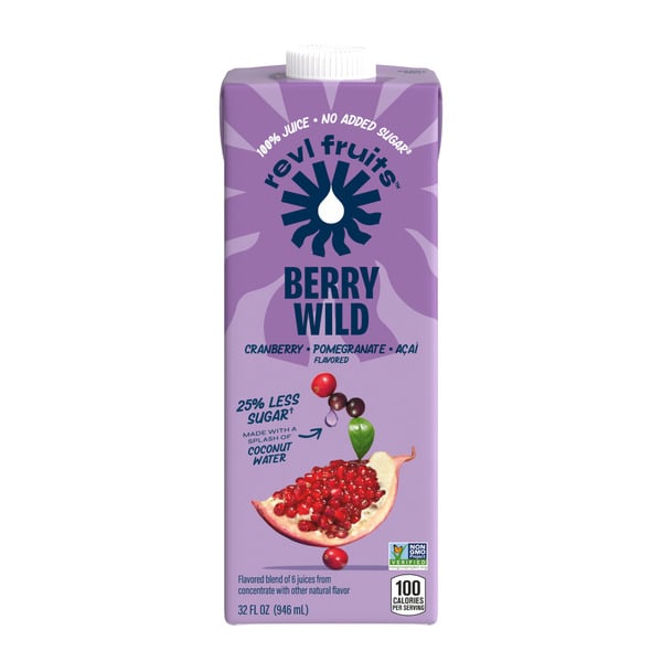 Revl Fruits™  100% Juice, Cranberry Pomegranate Açai, Berry Wild, 32 fl oz. Carton hero