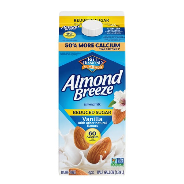 Dairy Free Beverages Almond Breeze Reduced Sugar Vanilla Almondmilk hero