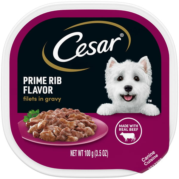 Dog Food Cesar Filets in Gravy Soft Wet Dog Food Prime Rib hero