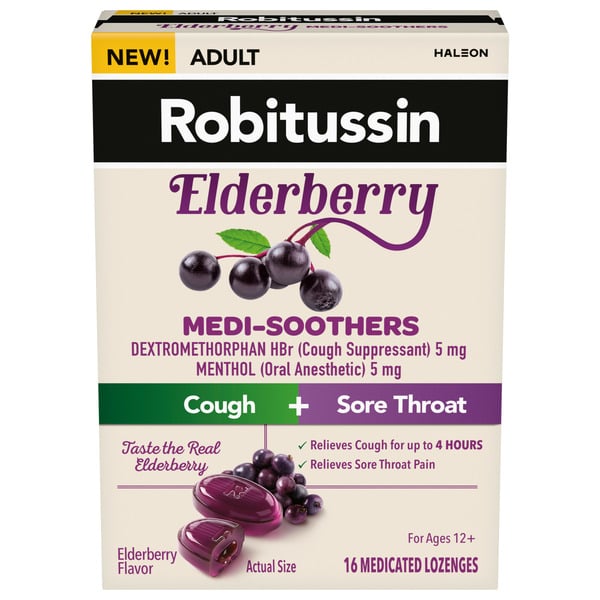 Cold, Flu & Allergy Robitussin MediSoothers Elderberry Lozenges hero