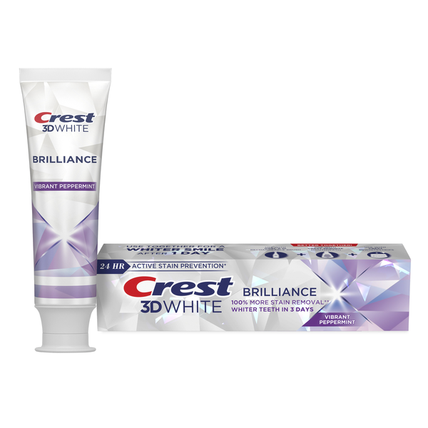 Oral Hygiene Crest 3D White Brilliance Vibrant Peppermint Teeth Whitening Toothpaste hero