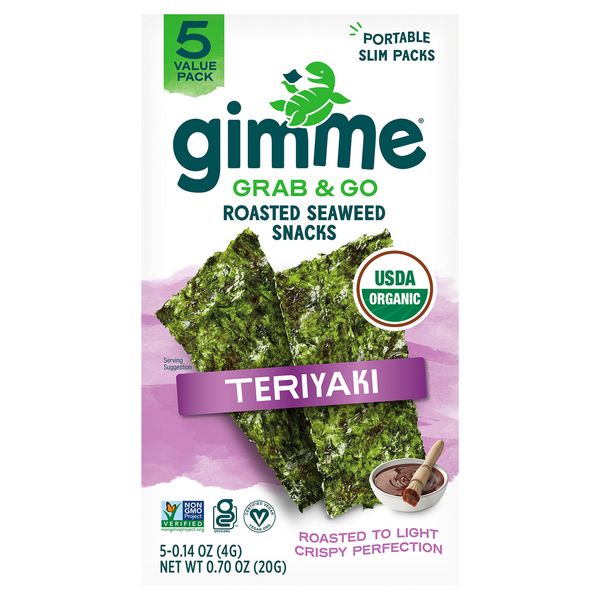 gimMe Seaweed Snacks, Roasted, Organic, Teriyaki, 5 Value Pack hero