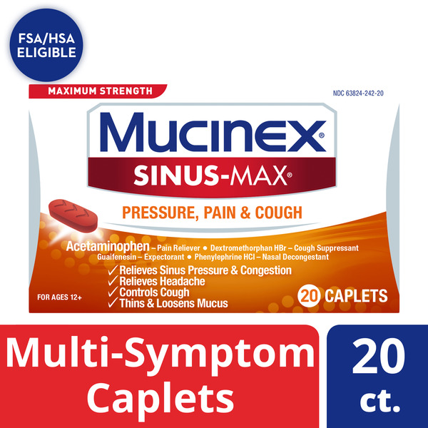 Muscles, Joints & Pain Relief Mucinex Maximum Strength Sinus-Max Pressure, Pain & Cough Caplets hero