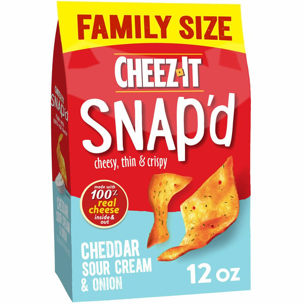 Cheez-It Snap'd Cheese Cracker Chips, Thin Crisps, Lunch Snacks, Cheddar Sour Cream Onion hero