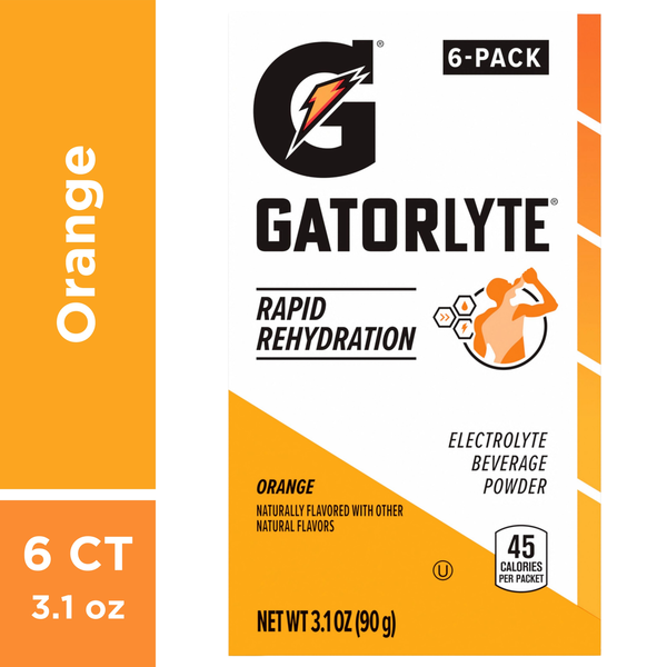 Cocoa & Drink Mixes Gatorlyte Electrolyte Beverage Powder, Orange, Rapid Rehydration, 6 Pack hero