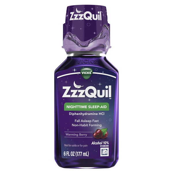 Vitamins & Supplements Vicks ZzzQuil Nighttime Sleep Aid Liquid, Over-the-Counter Medicine, Warming Berry hero