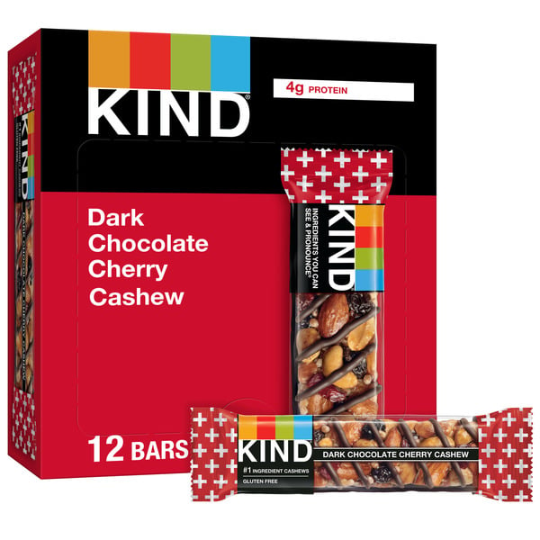 Energy & Granola Bars KIND Dark Chocolate Cherry Cashew Plus Antioxidants, Fruit & Nut Bars hero