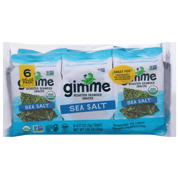 Chips & Pretzels gimMe Organic Sea Salt Roasted Seaweed Snack hero