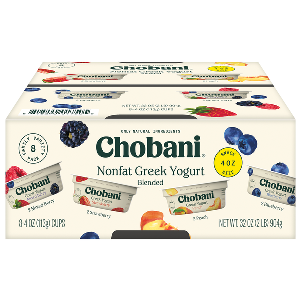 Yogurt Chobani Yogurt, Greek, Nonfat, Blended, Assorted, Snack Size, 8 Pack hero