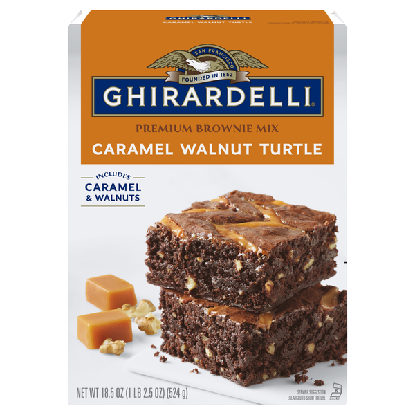 Doughs, Gelatins & Bake Mixes Ghirardelli Caramel Walnut Turtle Premium Brownie Mix hero