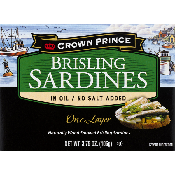 Canned Meat & Seafood Crown Prince Sardines, in Oil/No Salt Added, Brisling, One Layer hero