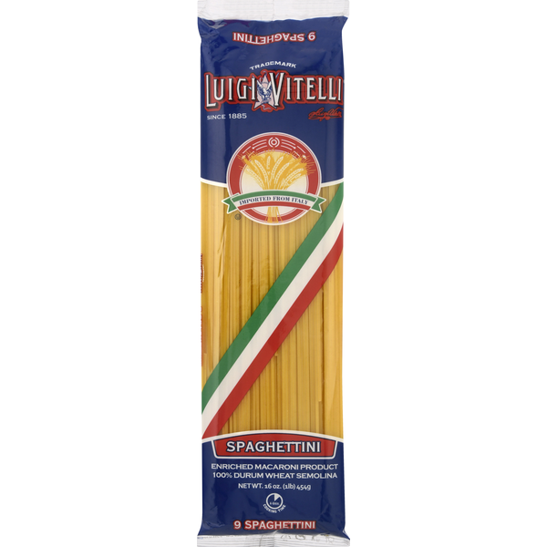 Dry Pasta Luigi Vitelli Pasta, Spaghettini, 9 hero