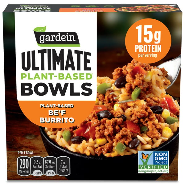 Frozen Vegan & Vegetarian Gardein Ultimate Plant-Based Bowls Be'f Burrito, Vegan Food, Frozen Meal hero