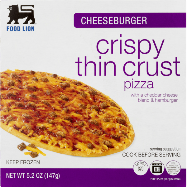 Frozen Pizza Food Lion Pizza, Crispy, Thin Crust, Cheeseburger, Box hero