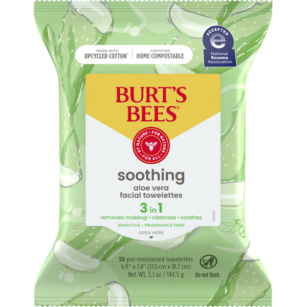 Face, Ear, Eye & Lip Care Burt's Bees Facial Towelettes, Aloe Vera, Soothing, 3 in 1 hero