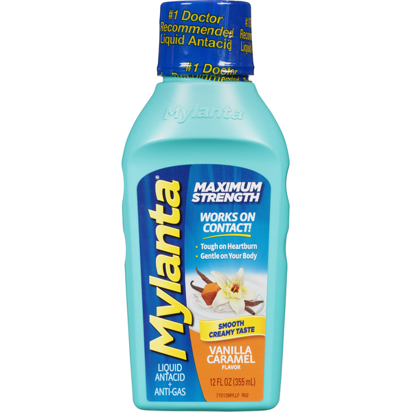 Digestion Mylanta Maximum Strength Liquid Antacid + Anti-Gas, Vanilla Caramel hero