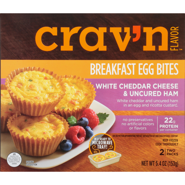 Frozen Breakfast Crav'n Flavor Breakfast Egg Bites, White Cheddar Cheese & Uncured Ham, 2 Packs hero