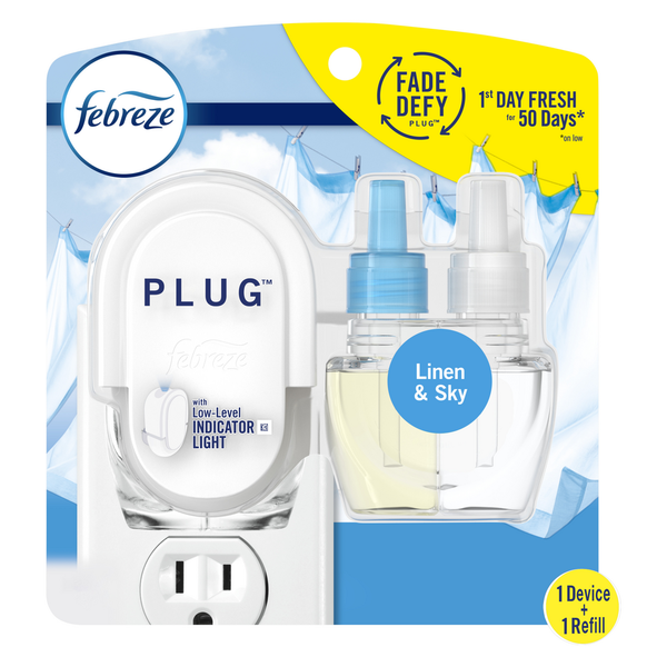 Air Fresheners & Candles Febreze Fade Defy PLUG Air Freshener & Odor Eliminator Starter Kit with Linen & Sky hero