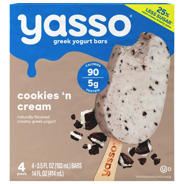 Ice Cream, Novelties & Ice Yasso Yogurt Bars, Cookies 'n Cream, Greek hero