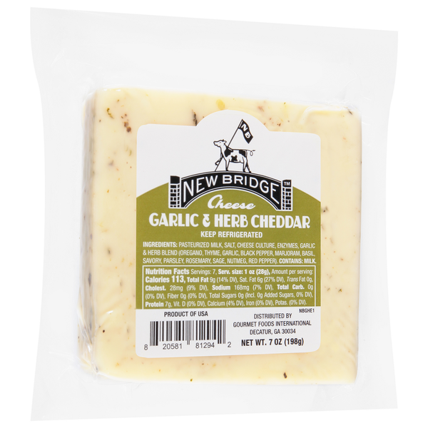 Packaged Cheese New Bridge Cheese, Garlic & Herb Cheddar hero