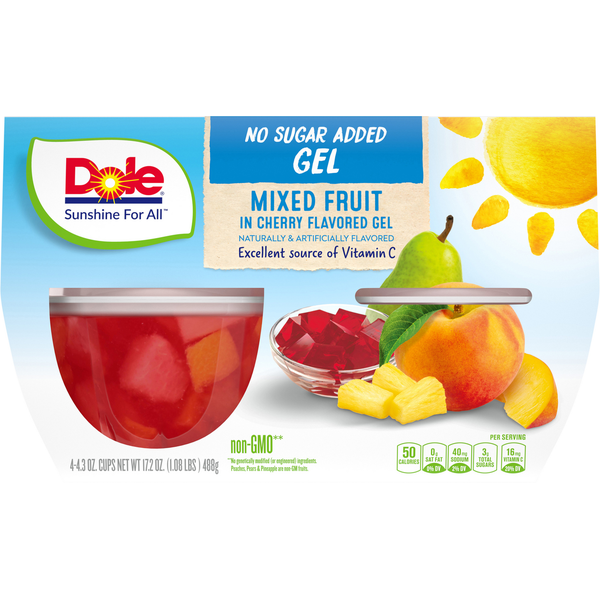 Canned/Pouch Fruit & Applesauce Dole Mixed Fruit, in Cherry Flavored Gel, No Sugar Added hero