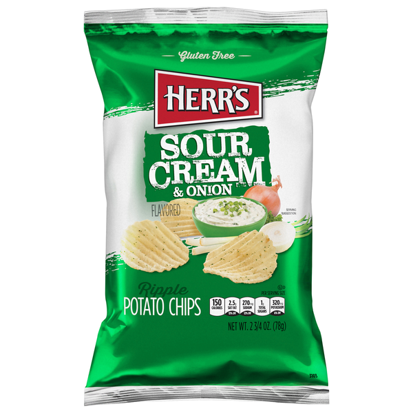 Chips & Pretzels Herr's Potato Chips, Sour Cream and Onion, Ripple hero