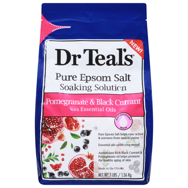 Muscles, Joints & Pain Relief Dr Teal’s Pure Epsom Salt, Soaking Solution, Pomegranate & Black Currant hero