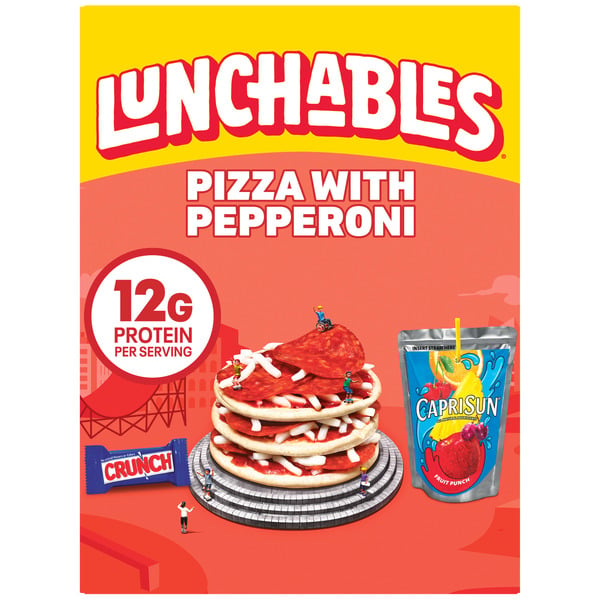 Lunch Meat Lunchables Pepperoni Pizza Kids Lunch Meal Kit Snack with Capri Sun & Crunch Candy Bar hero