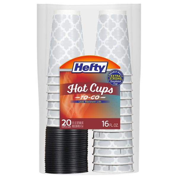 Plates, Bowls, Cups & Flatware Hefty Hot Cups, Extra Strong, 16 Fluid Ounce hero