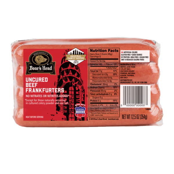 Hot Dogs, Bacon & Sausage Boar's Head Beef Frankfurters Original Family Recipe hero