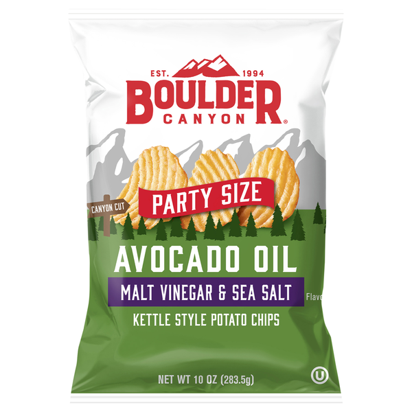 Potato Chips,Tortilla & Pretzels Boulder Canyon Potato Chips, Malt Vinegar & Sea Salt, Kettle Style, Party Size hero