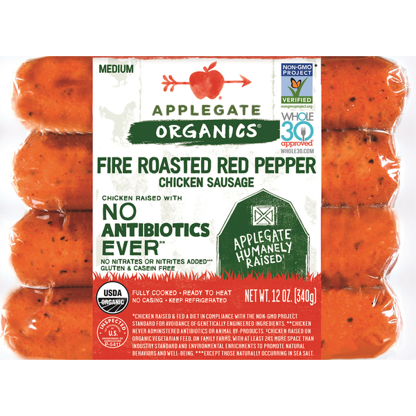 Hot Dogs, Bacon & Sausage Applegate Organics Organic Fire Roasted Red Pepper Dinner Sausage hero