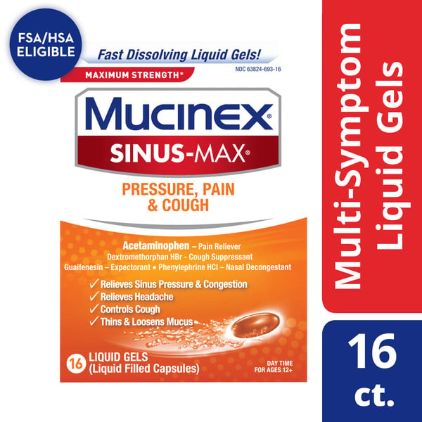 Cold, Flu & Allergy Mucinex Sinus-Max Max Strength Pressure, Pain & Cough Liquid Gels hero