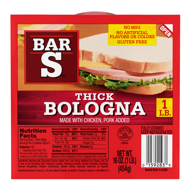 Packaged Lunchmeat Bar-S Thick Bologna Sliced Deli-Style Lunch Meat hero