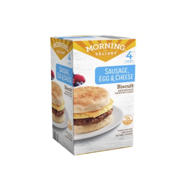 Frozen Breakfast Morning Delight’s Sausage, Egg & Cheese Biscuit Breakfast Sandwiches hero