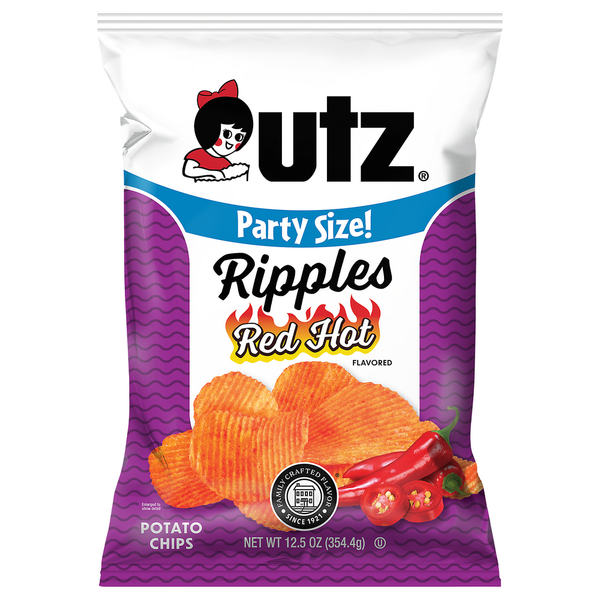 Utz Potato Chips, Red Hot, Ripples, Party Size hero