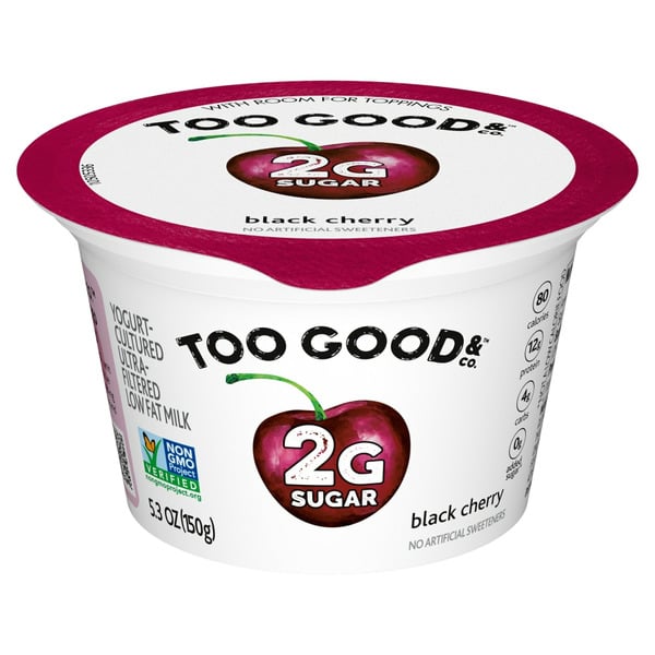 Refrigerated Too Good & Co. Cherry Flavored Low Fat Greek Yogurt Cultured Product Cup hero