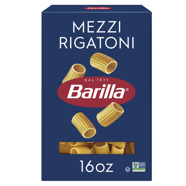 Dry Pasta Barilla Mezzi Rigatoni - Non-GMO Pasta Made with Durum Wheat Semolina & Kosher Certified hero