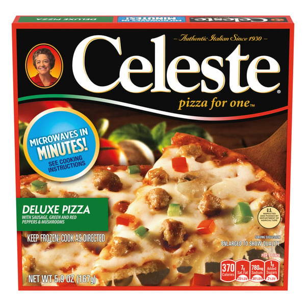 Frozen Foods Celeste Deluxe Pizza for One, Individual Microwavable Frozen Pizza hero