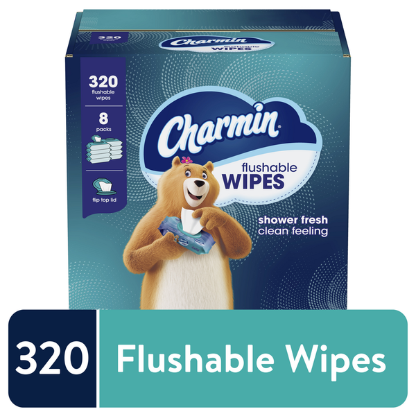 Cleaning Products Charmin Flushable Wipes, 8 packs hero