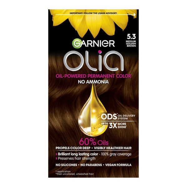 Hair Care Garnier Oil Powered Ammonia Free Permanent Hair Color, 5.3 Medium Golden Brown hero