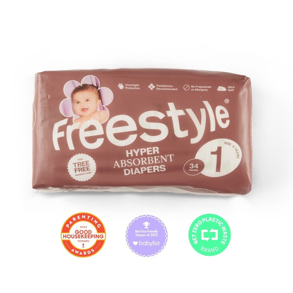 FreeStyle Hyper Absorbent, Tree Free Diapers (Size 1) hero