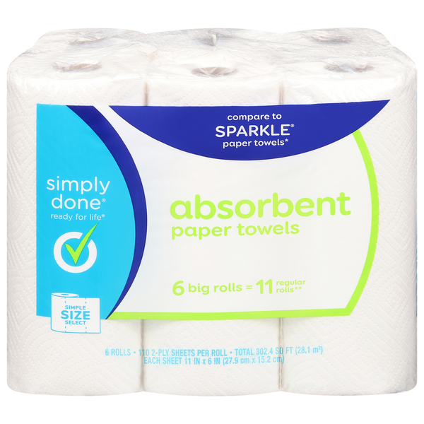 Simply Done Paper Towels, Absorbent, Simple Size Select, Big Rolls, 2-Ply hero