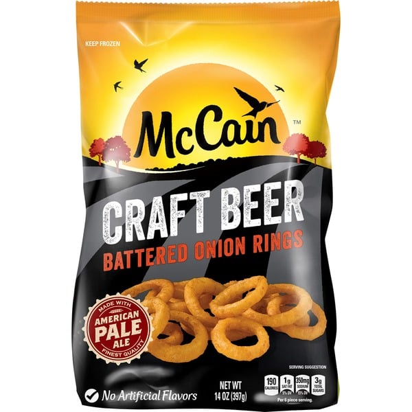 Frozen Meals McCain Onion Rings, Battered, Craft Beer hero